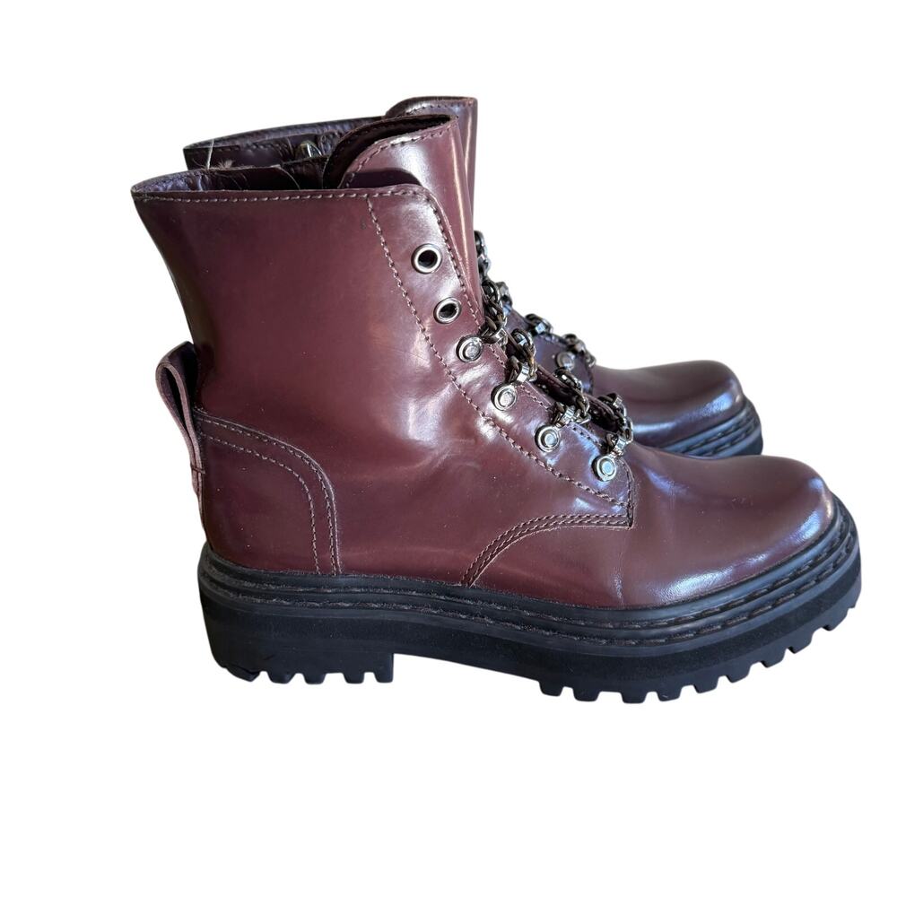 Vince Camuto Popinta Combat Boots Women’s 6.5 M (37) Burgundy Leather Punk Grung